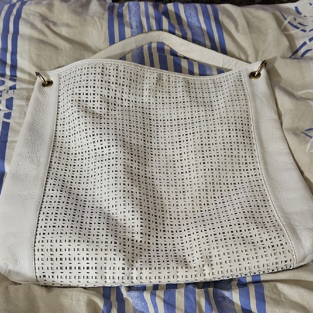 BCBGMaxAzria White Perforated Shoulder Bag